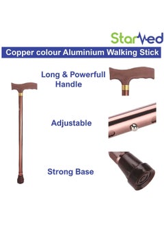 STARMED StarMed Adjustable Aluminium Walking Stick, Copper Color, Lightweight, for Elderly, Mountain, Hiking, Blind Men and Women  - Image 2