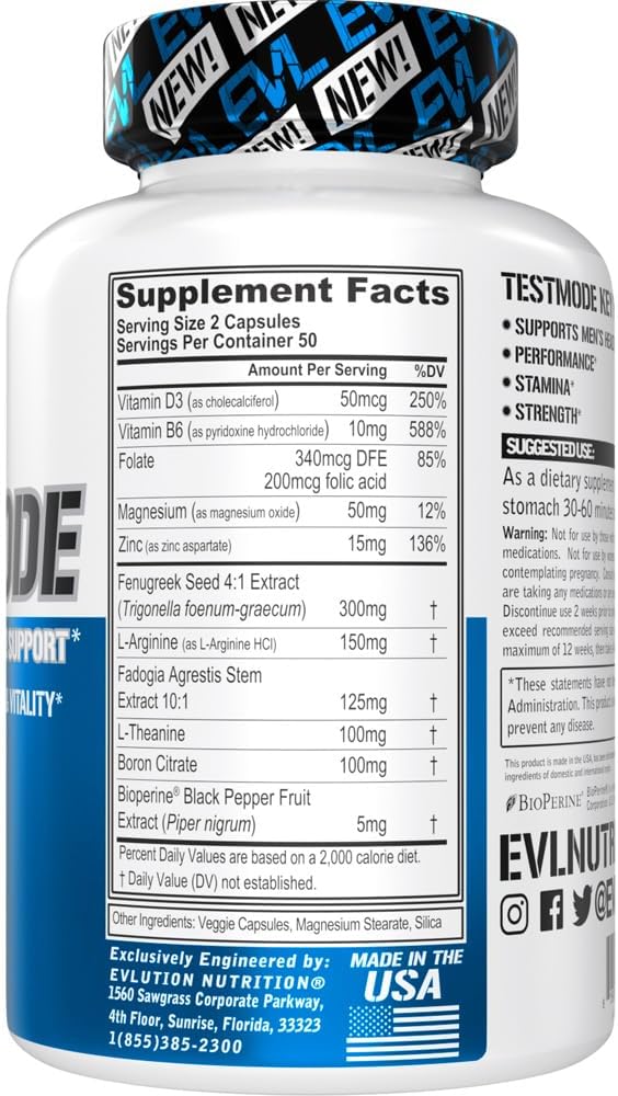 Evlution إيفلوشن نوتريشن تيست مود دعم كامل للتستوستيرون مكمل التستوستيرون للرجال يدعم صحة الرجال الحيوية الأداء التحمل القوة 50 حصة 100 كبسولة نباتية - Image 2