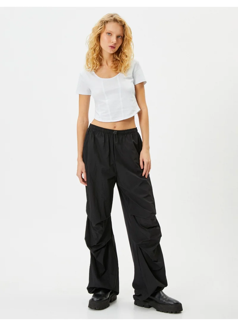 كوتون Crop T-Shirt Corset Look Slim Fit Short Sleeve U Neck Cotton