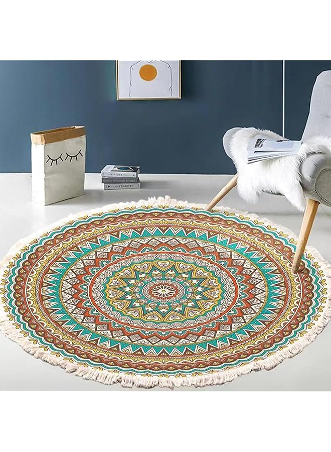 إيروريكس سجادات منطقة 120 سم دائرية بشراشيب ناعمة غير قابلة للانزلاق وسهلة العناية بأرضية من الكشمير مناسبة لغرفة المعيشة وغرفة النوم والردهة والمكتب ملونة - Image 1