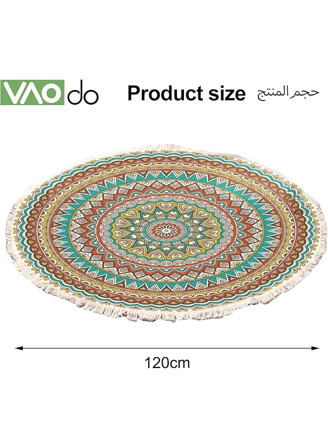 إيروريكس سجادات منطقة 120 سم دائرية بشراشيب ناعمة غير قابلة للانزلاق وسهلة العناية بأرضية من الكشمير مناسبة لغرفة المعيشة وغرفة النوم والردهة والمكتب ملونة - Image 2