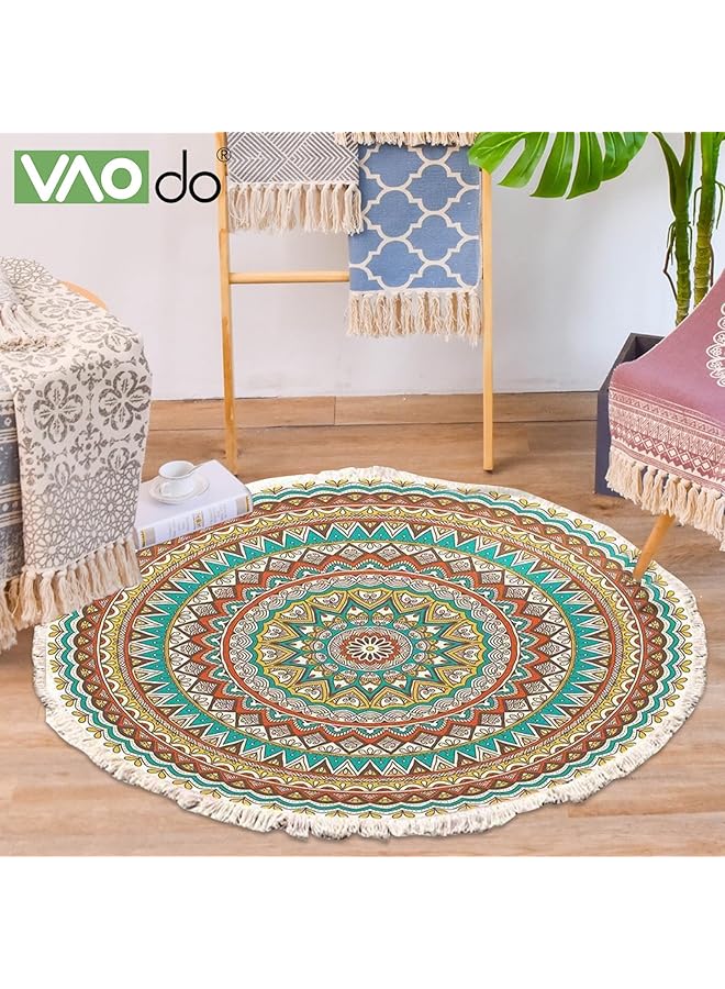 إيروريكس سجادات منطقة 120 سم دائرية بشراشيب ناعمة غير قابلة للانزلاق وسهلة العناية بأرضية من الكشمير مناسبة لغرفة المعيشة وغرفة النوم والردهة والمكتب ملونة - Image 3