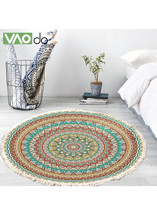 إيروريكس سجادات منطقة 120 سم دائرية بشراشيب ناعمة غير قابلة للانزلاق وسهلة العناية بأرضية من الكشمير مناسبة لغرفة المعيشة وغرفة النوم والردهة والمكتب ملونة - Image 5