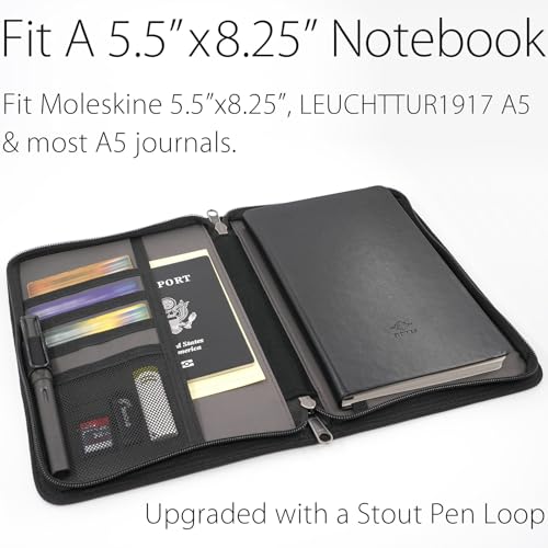 diodrio A5 Zipper Journal Notebook Cover with YKK Zipper for 5.5 x 8.25 Moleskine Cahier A5 LEUCHTTURM Planners Sketchbook, Pen Loop, Water Resistant, Refillable, Cover Pockets, Black - Image 3