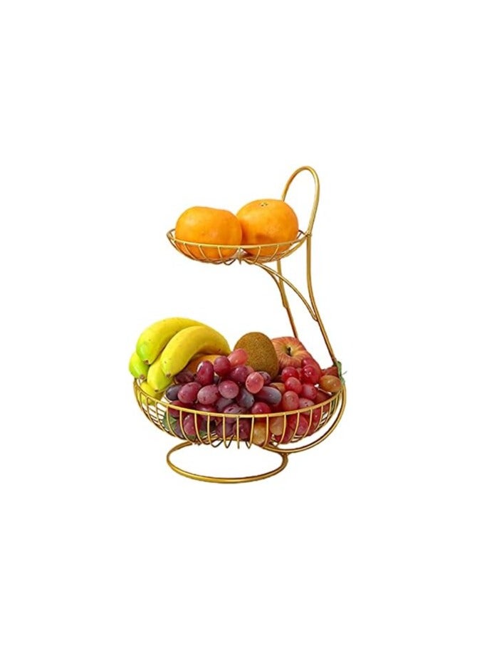 Large 2-layer metal fruit basket, golden, rust-resistant - Image 1