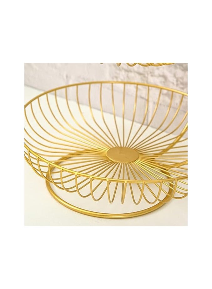 Large 2-layer metal fruit basket, golden, rust-resistant - Image 2