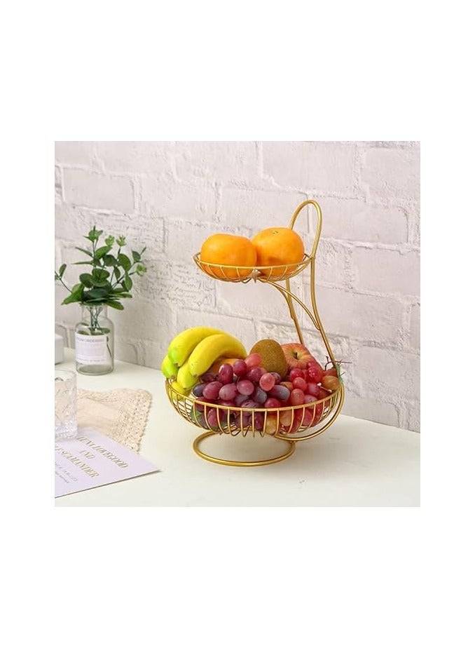 Large 2-layer metal fruit basket, golden, rust-resistant - Image 4