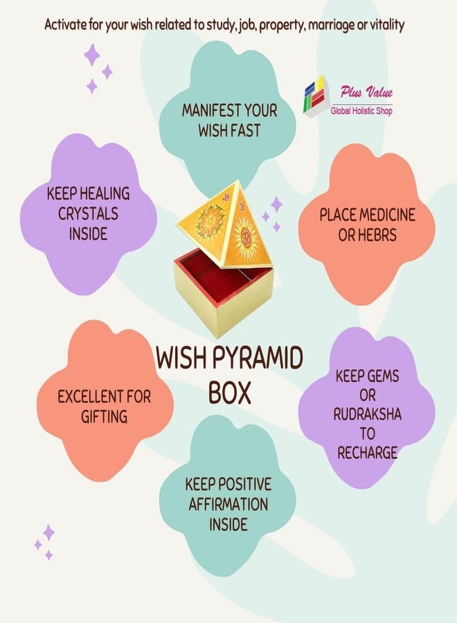 Plus Value Vastu Wooden Pyramid Wish Cash Reiki Box with Yantra Stickers Wish Fulfillment Home Decor Decoration (Size: 4-Inches, Fengshui Remedies for Home, Office & Temple) - Image 2