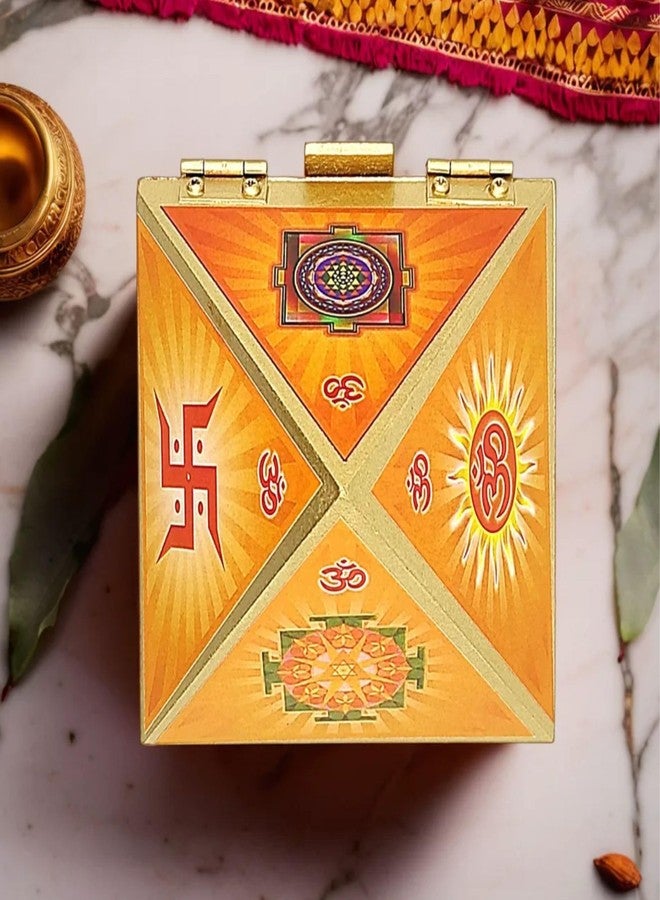 Plus Value Vastu Wooden Pyramid Wish Cash Reiki Box with Yantra Stickers Wish Fulfillment Home Decor Decoration (Size: 4-Inches, Fengshui Remedies for Home, Office & Temple) - Image 1