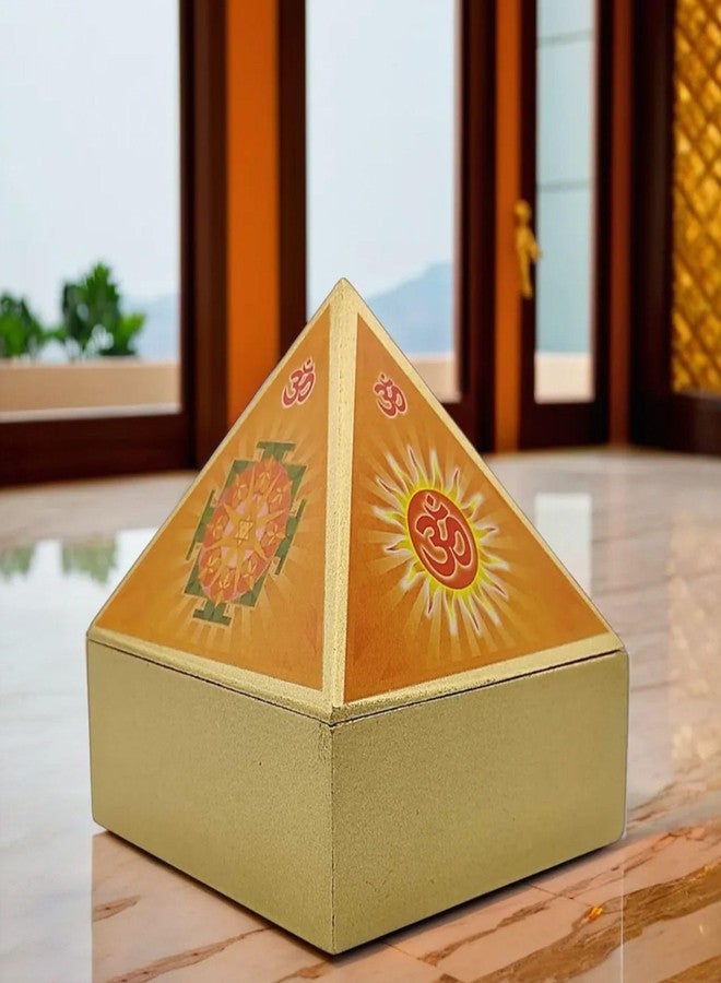Plus Value Vastu Wooden Pyramid Wish Cash Reiki Box with Yantra Stickers Wish Fulfillment Home Decor Decoration (Size: 4-Inches, Fengshui Remedies for Home, Office & Temple) - Image 4