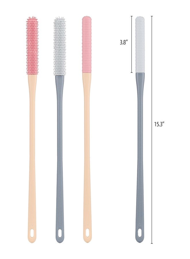 LoveBB 4-Pack Silicone Foot Scrubber & Toe Cleaning Brush with 15.3" Long Handle - No-Bend Shower Design for Seniors & Men & Women (Pink & Grey) - Image 4