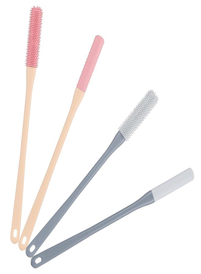 LoveBB 4-Pack Silicone Foot Scrubber & Toe Cleaning Brush with 15.3" Long Handle - No-Bend Shower Design for Seniors & Men & Women (Pink & Grey) - Image 1