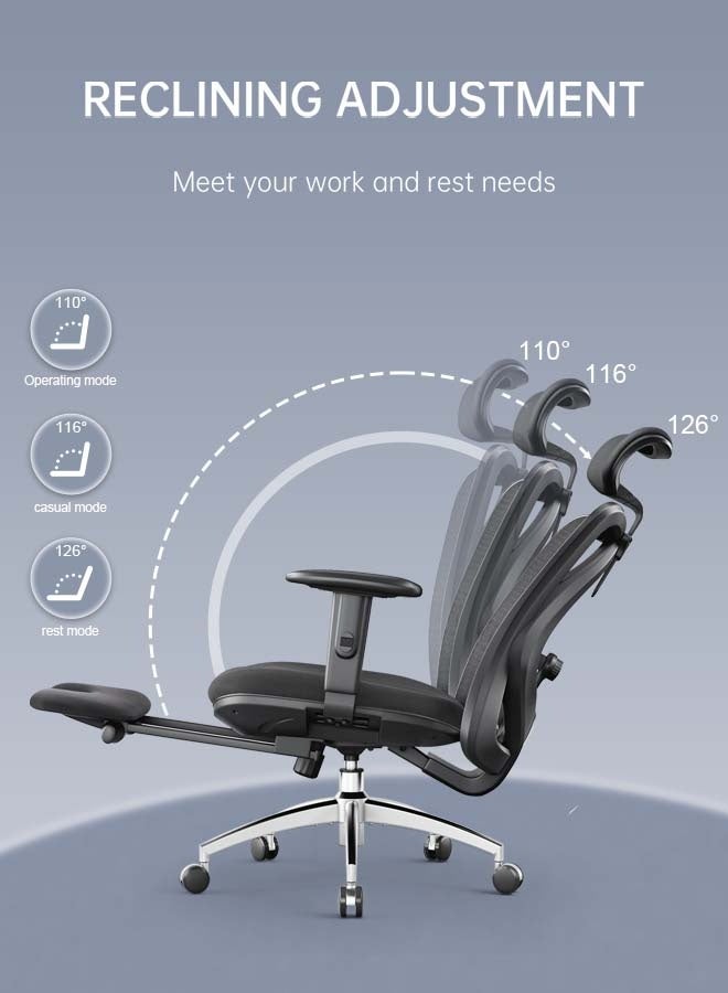 SIHOO Office Chair Ergonomic Desk Office Chair with Footrest, Breathable Mesh Design High Back Computer Chair, Adjustable Headrest and Lumbar Support (Black) - Image 5