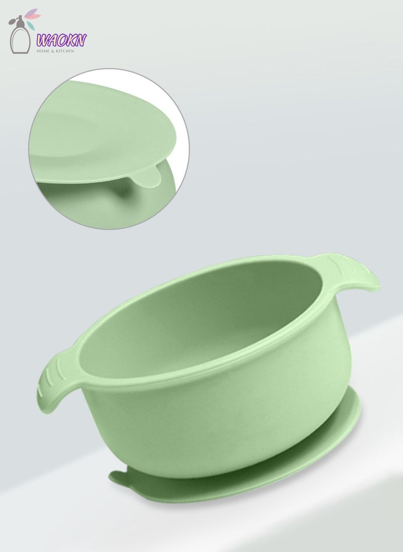 WAOKN 7-Piece Baby Silicone Tableware Set, Special For Infants To Eat Their Own Training Tableware Set, Including Dinner Plate, Complementary Food Bowl, Sippy Cup, Bib, Fork, Spoon, Snack Cover  - Image 3