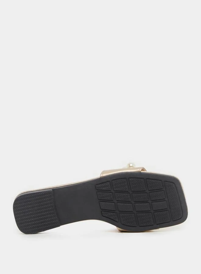 Styli Styli Faux Pearl Detail Slip on Flat Sandals