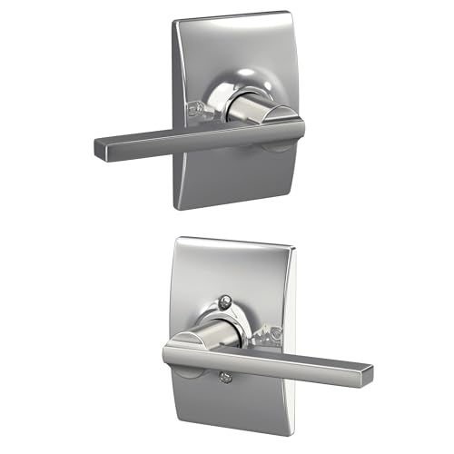 Schlage F10 LAT 625 CEN Latitude Door Lever with Century Trim, Hall & Closet Passage Lock, Bright Chrome - Image 1
