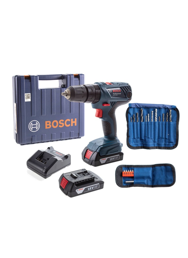 BOSCH Bosch Professional Cordless Combi Impact Drill, GSB 180-Li + Drill Bit Set + Screw Bit Set  - Image 1