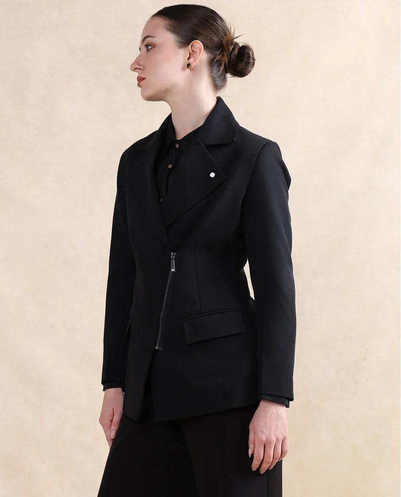 Rareism Rareism Women Versto Black Full Sleeve Lapel Neck Zipper Closure Plain Jacket