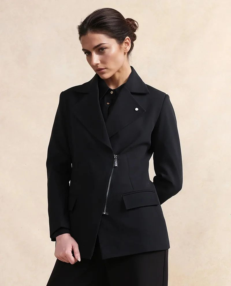 Rareism Rareism Women Versto Black Full Sleeve Lapel Neck Zipper Closure Plain Jacket