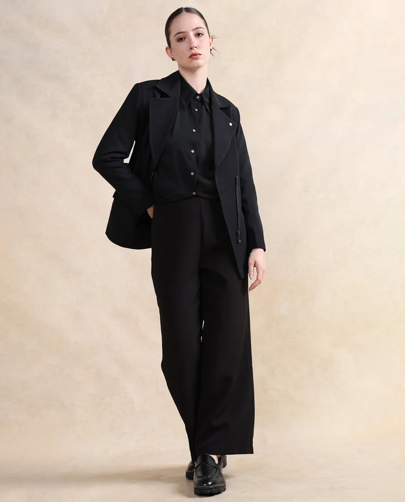 Rareism Rareism Women Versto Black Full Sleeve Lapel Neck Zipper Closure Plain Jacket