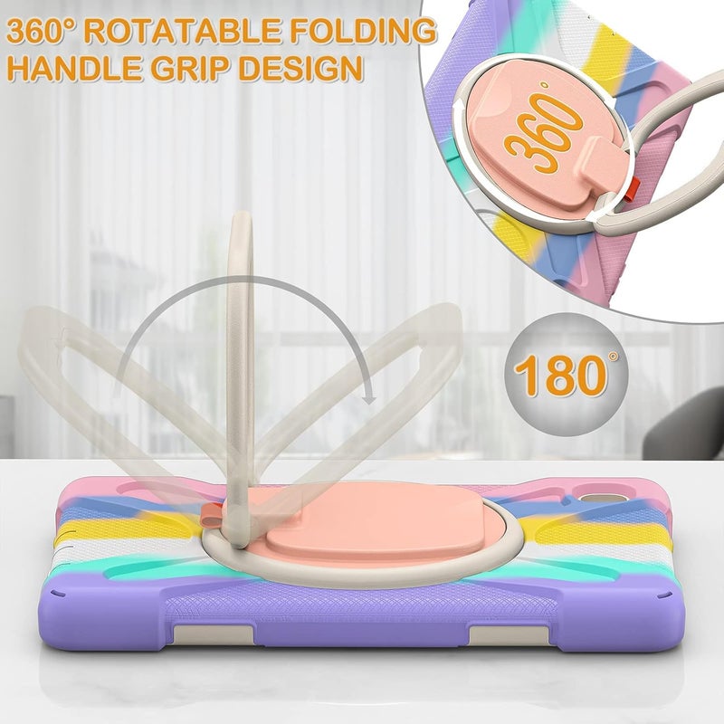 KASTWAVE Case For Samsung Galaxy Tab A7 Lite 8.7" W/Tempered Glass Screen Protector For Kids Girls Women, Silicone Cover With Stable Kickstand, Shoulder Strap Rainbow Pink - Image 3