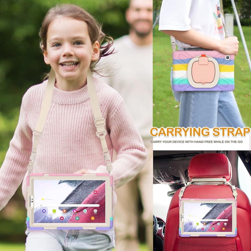 KASTWAVE Case For Samsung Galaxy Tab A7 Lite 8.7" W/Tempered Glass Screen Protector For Kids Girls Women, Silicone Cover With Stable Kickstand, Shoulder Strap Rainbow Pink - Image 2