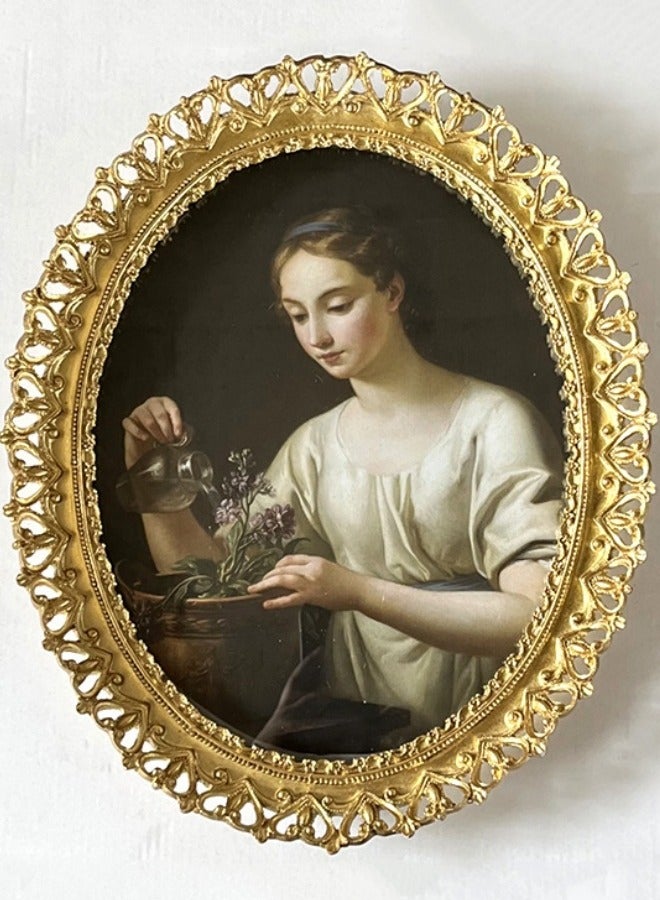 Vintage European Oval Resin Photo Frame with Embossed Filigree Design, Gold Wall & Tabletop Decor – Dual Display Hanging or Standing - Image 1