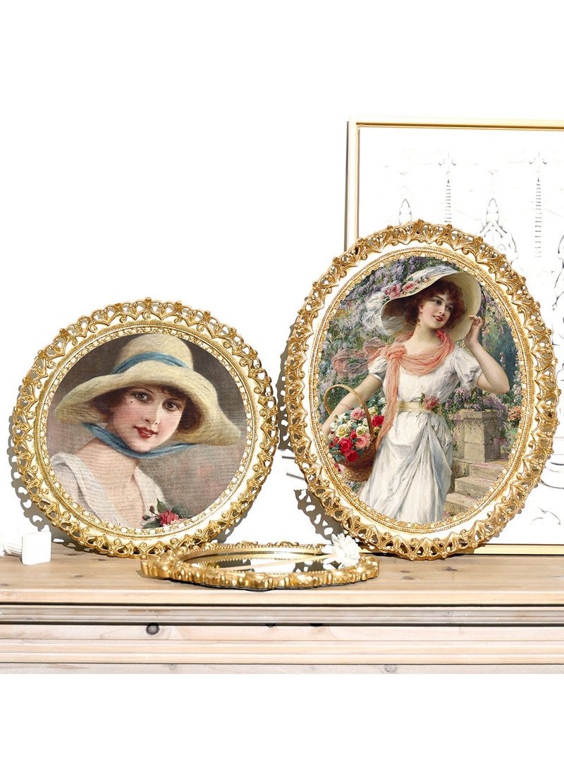 Vintage European Oval Resin Photo Frame with Embossed Filigree Design, Gold Wall & Tabletop Decor – Dual Display Hanging or Standing - Image 4