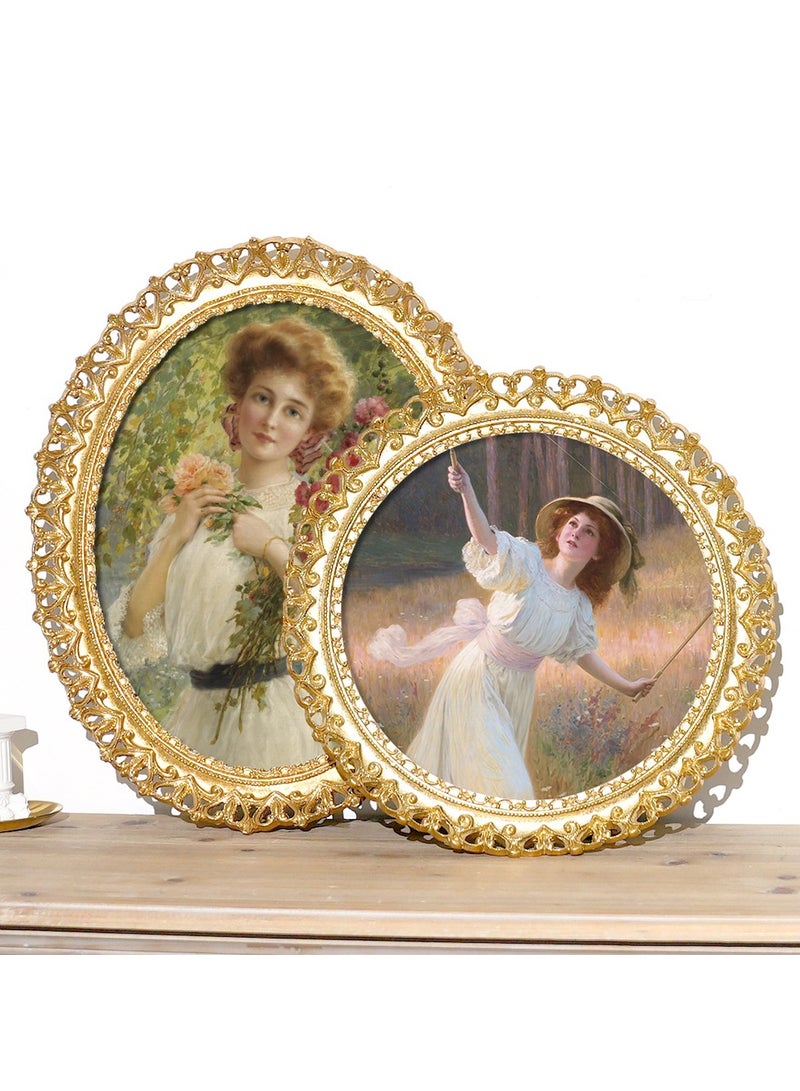 Vintage European Oval Resin Photo Frame with Embossed Filigree Design, Gold Wall & Tabletop Decor – Dual Display Hanging or Standing - Image 3