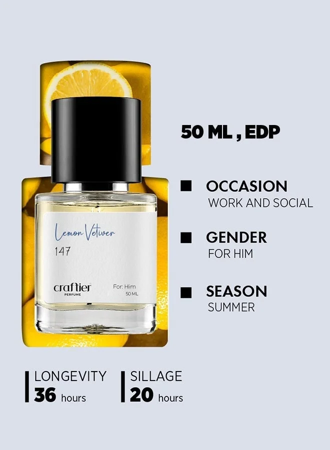 Craftier Perfume Inspired-Elysium Parfum LEMON VETIVER - Inspired of-ELYSIUM PARFUM, Eau De Parfum for Men - 50ml, Long Lasting Aromatic Fragrance Upto 36 Hrs, Travel Size Men's Perfume for Men | Best Price UAE