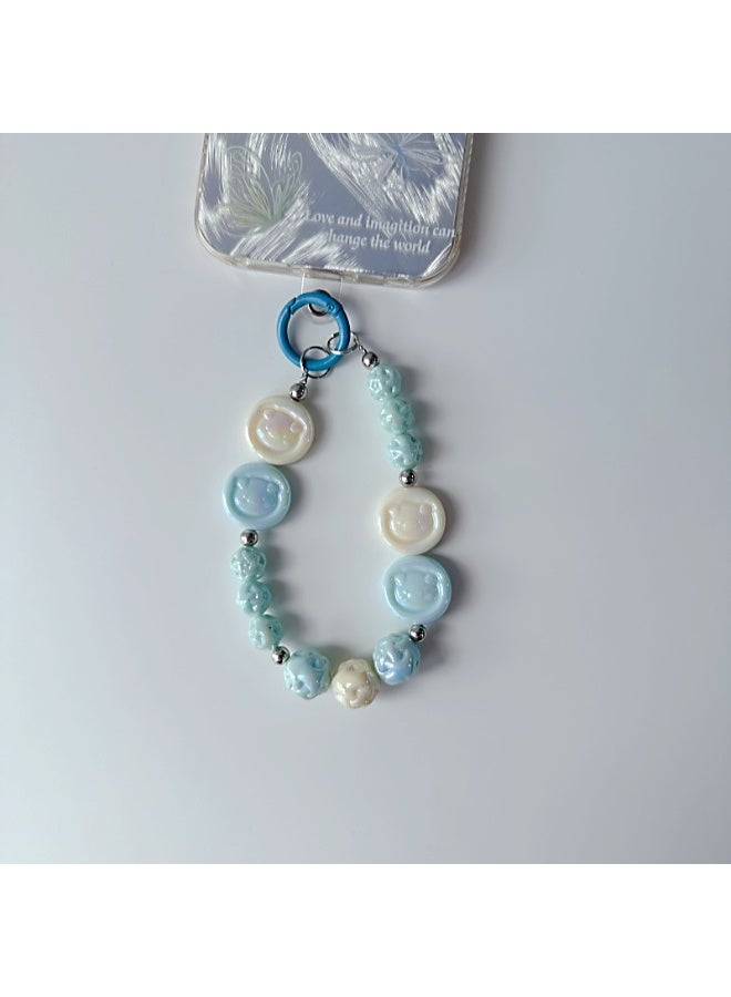 NIBEMINENT Beaded Phone Lanyard, Anti Lost Removable Wrist Strap, Cute Piglet Milk Cap Bracelet Pendant, Phone Keychain Lanyard,Light Blue - Image 1