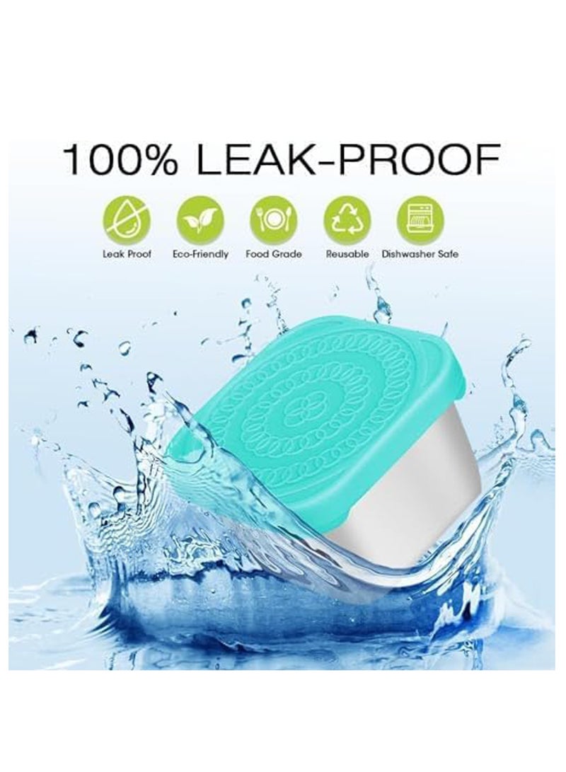 خاجول مجموعة من 6 حاويات وجبات خفيفة من الفولاذ المقاوم للصدأ، حاويات تخزين طعام معدنية صغيرة سعة 6 أونصة مع أغطية سيليكون مانعة للتسرب، مجموعة تخزين صلصة وتوابل غداء قابلة لإعادة الاستخدام، للسفر والنزهات والمكتب - Image 4