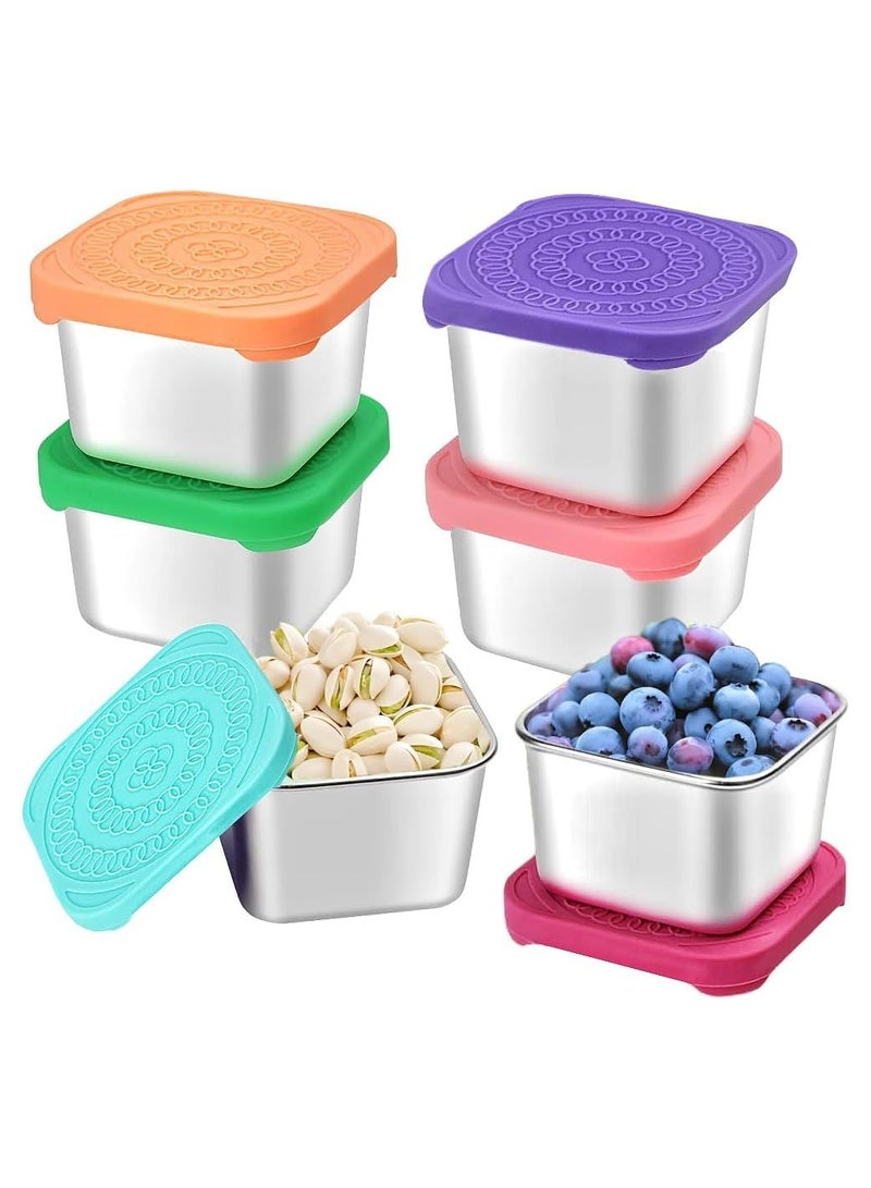 خاجول مجموعة من 6 حاويات وجبات خفيفة من الفولاذ المقاوم للصدأ، حاويات تخزين طعام معدنية صغيرة سعة 6 أونصة مع أغطية سيليكون مانعة للتسرب، مجموعة تخزين صلصة وتوابل غداء قابلة لإعادة الاستخدام، للسفر والنزهات والمكتب - Image 2