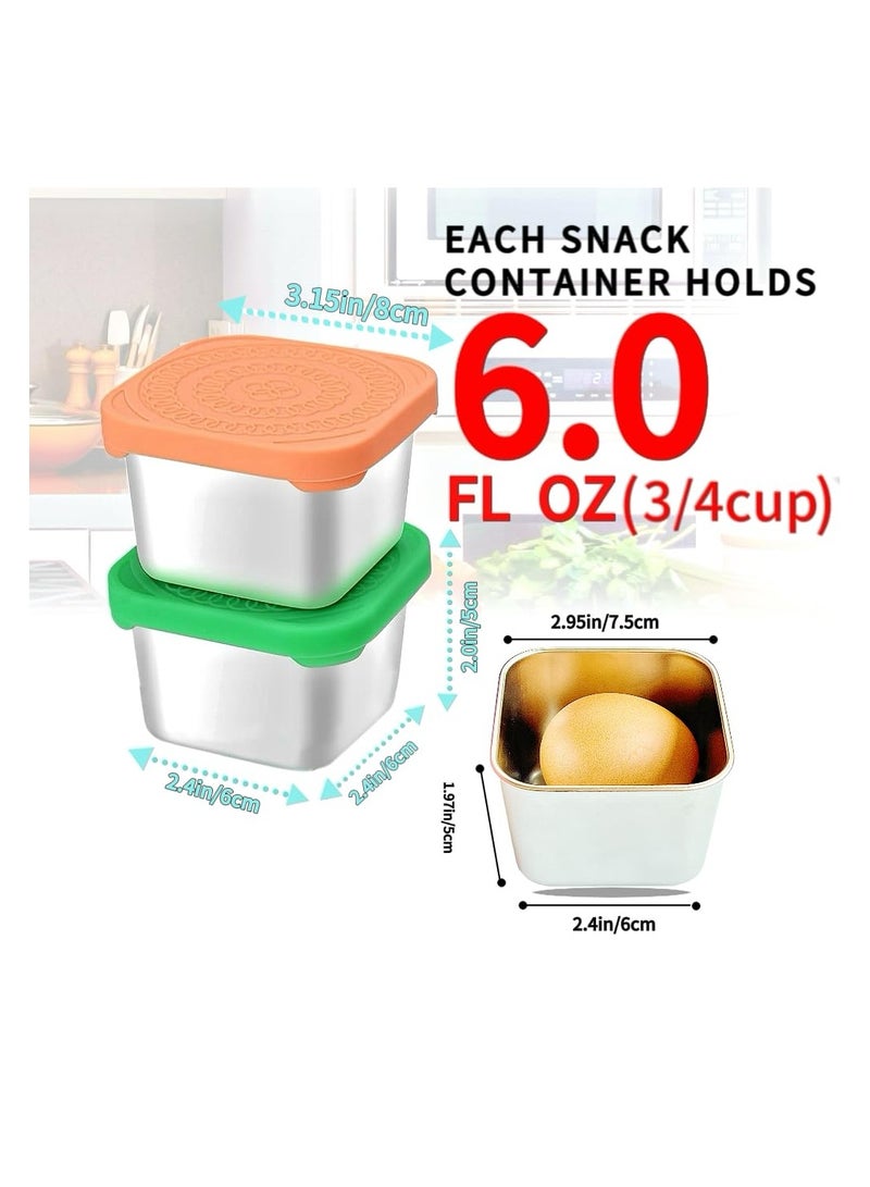 خاجول مجموعة من 6 حاويات وجبات خفيفة من الفولاذ المقاوم للصدأ، حاويات تخزين طعام معدنية صغيرة سعة 6 أونصة مع أغطية سيليكون مانعة للتسرب، مجموعة تخزين صلصة وتوابل غداء قابلة لإعادة الاستخدام، للسفر والنزهات والمكتب - Image 3