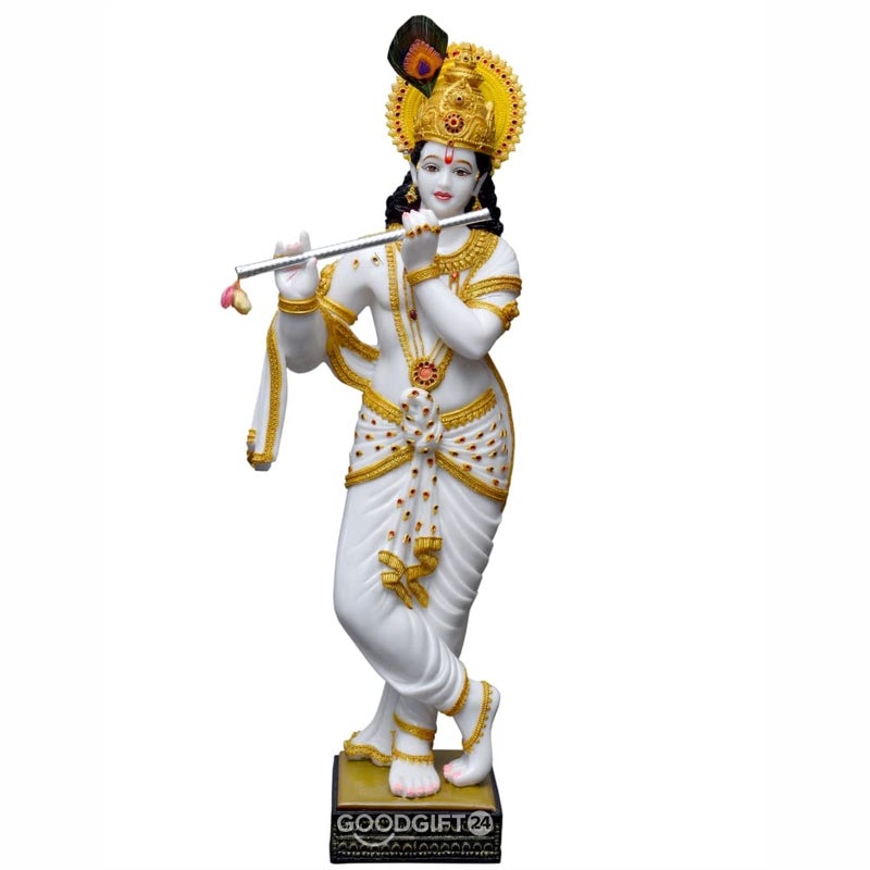 UNGROL Good Gift 24 Marble Finish Shri Krishna Statue Murti Gift Home Decor Big Size Height 26 Inches White Love - Image 1