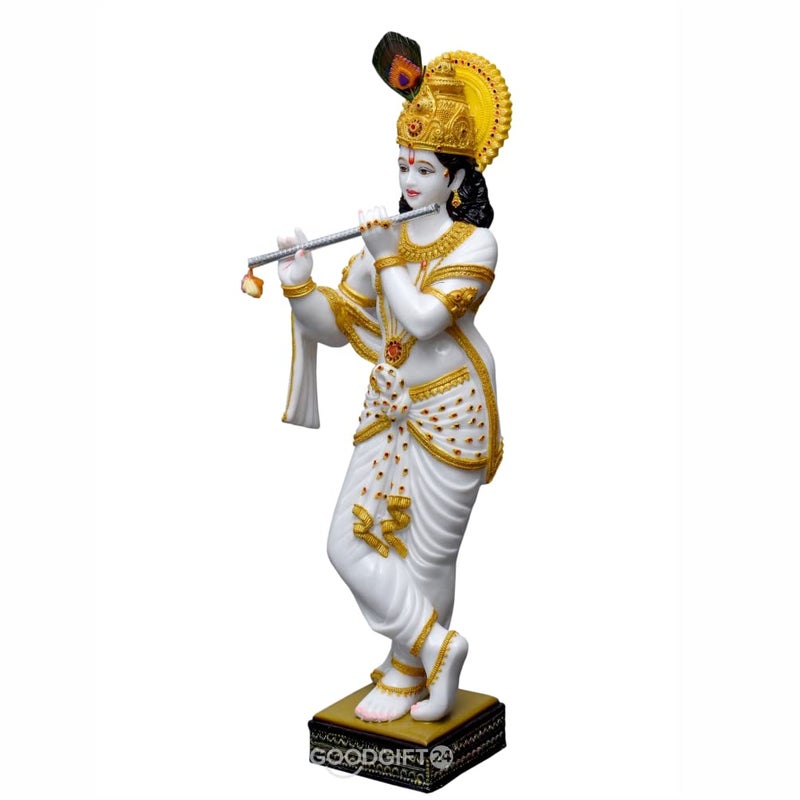 UNGROL Good Gift 24 Marble Finish Shri Krishna Statue Murti Gift Home Decor Big Size Height 26 Inches White Love - Image 2