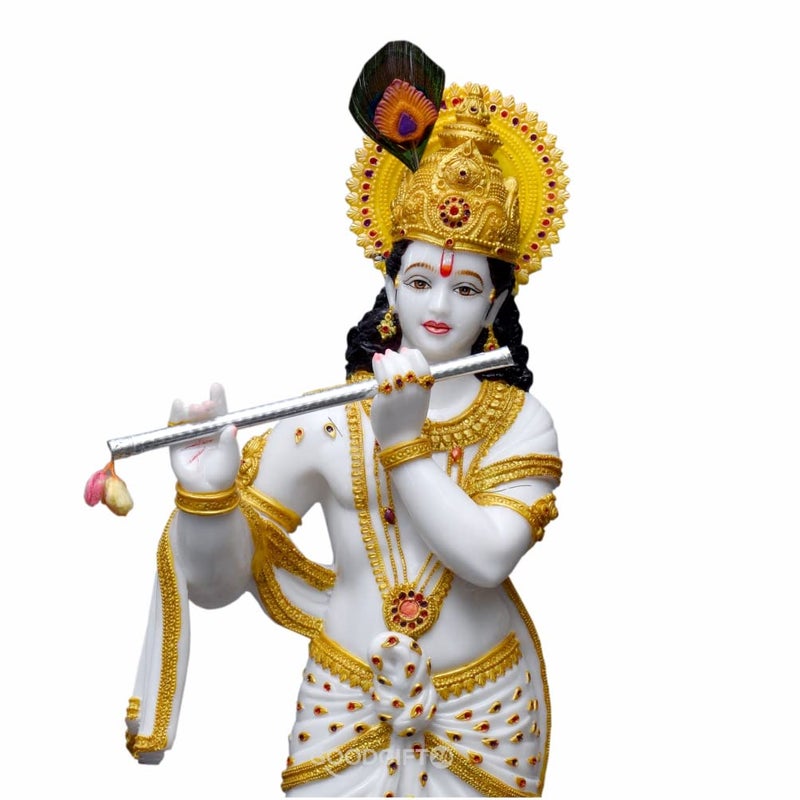 UNGROL Good Gift 24 Marble Finish Shri Krishna Statue Murti Gift Home Decor Big Size Height 26 Inches White Love - Image 5