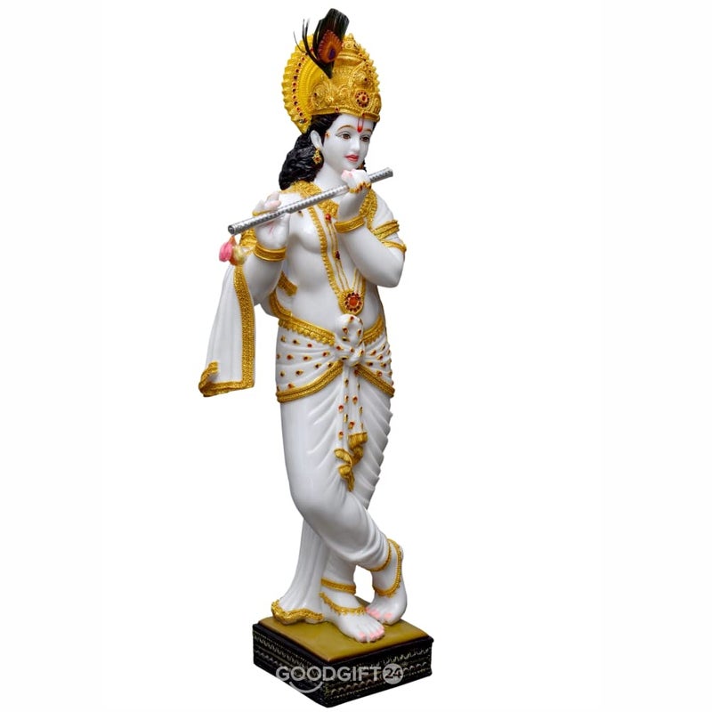 UNGROL Good Gift 24 Marble Finish Shri Krishna Statue Murti Gift Home Decor Big Size Height 26 Inches White Love - Image 3