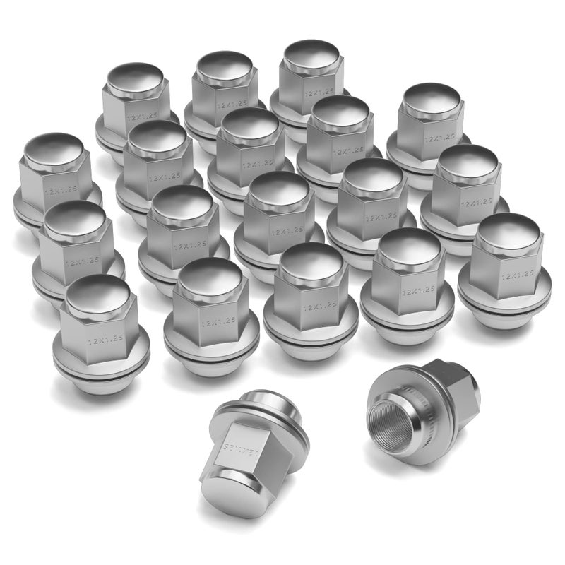 20PCS M12x125 Chrome Closed End Bulge Acorn Lug Nuts Cone Seat 21mm Hex Wheel Lug Nut Set Compatible for Infiniti EX35 G35 G37 Nissan Frontier Maxima Murano 5 Lugs