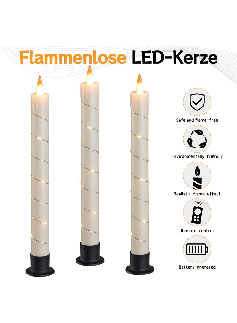3 Pcs Flickering Flameless Battery Operated Taper Candle-Window Candles with Remote and Time-LED 3D Dynamic Flame-9.6 Inches for Wedding, Party,Home Decoration-Ivory - Image 2
