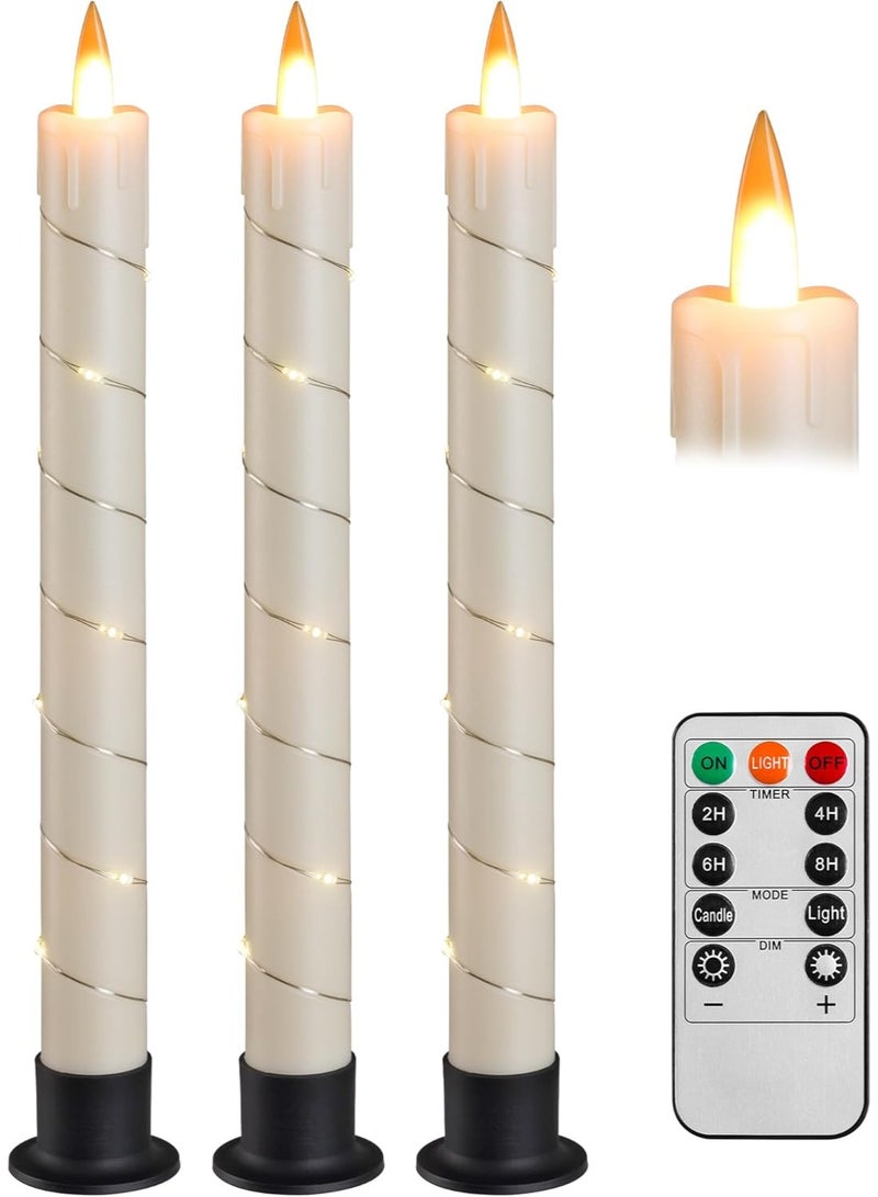 3 Pcs Flickering Flameless Battery Operated Taper Candle-Window Candles with Remote and Time-LED 3D Dynamic Flame-9.6 Inches for Wedding, Party,Home Decoration-Ivory - Image 1