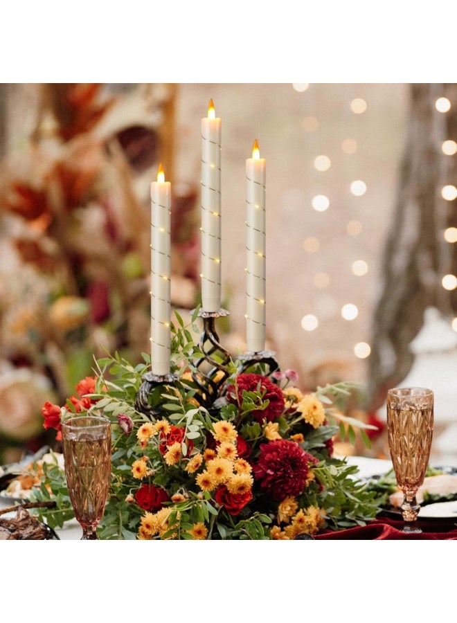 3 Pcs Flickering Flameless Battery Operated Taper Candle-Window Candles with Remote and Time-LED 3D Dynamic Flame-9.6 Inches for Wedding, Party,Home Decoration-Ivory - Image 4