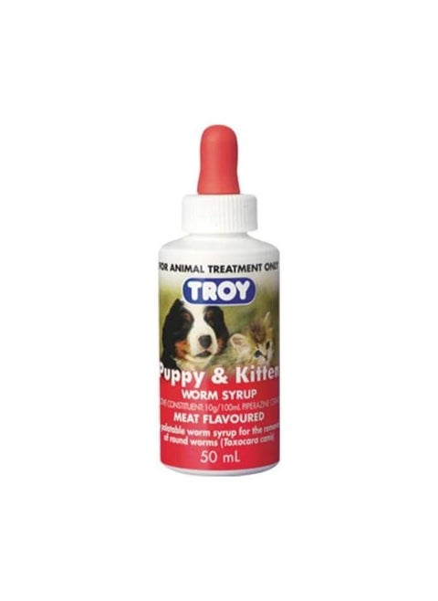 Troy Puppy & Kitten Worm Syrup 50ml – Gentle Deworming Solution for Puppies and Kittens, Effective Against Roundworms