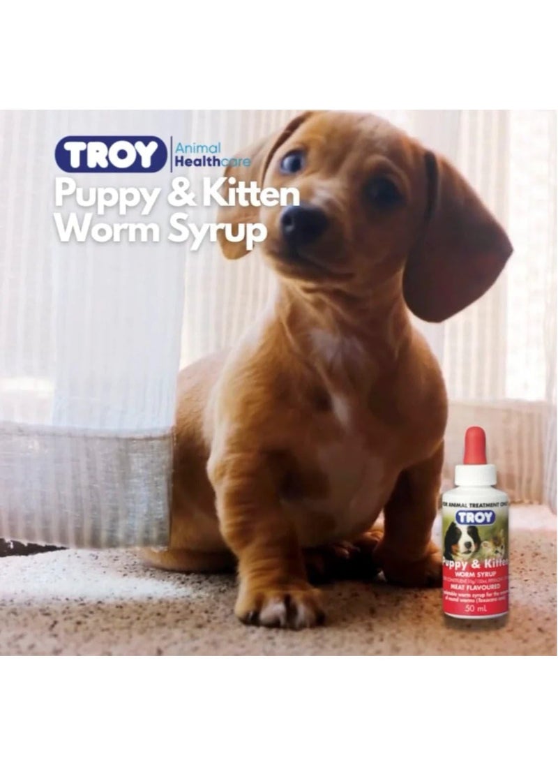 Troy Puppy & Kitten Worm Syrup 50ml – Gentle Deworming Solution for Puppies and Kittens, Effective Against Roundworms