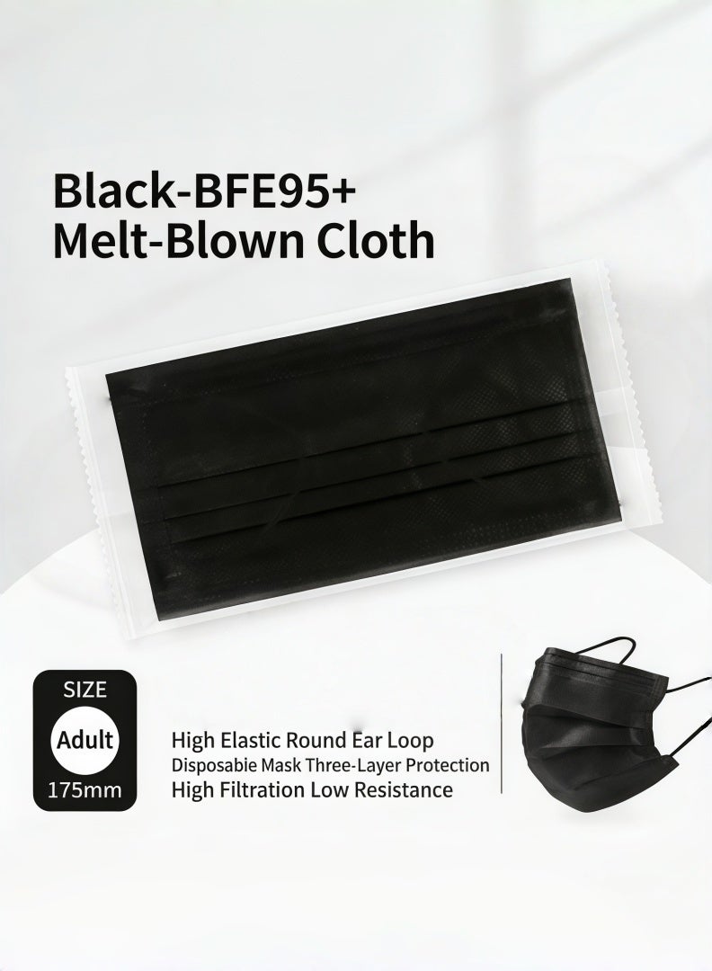 200 قطعة قناعات وجه سوداء أحادية الاستخدام، مُغلفة منفردة، مُدببة - Image 3