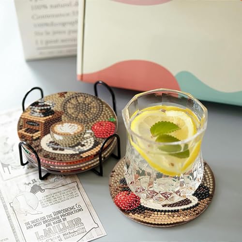 MBNTJHT 8 Pcs Coffee Diamond Art Coasters Kits with Cork Base,Diamond Painting Coasters with Holder for Adult Beginners,DIY Drink Coaster Art Craft Supplies for Home Decor 4x4 Inch. - Image 5