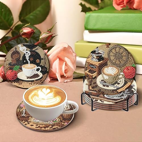 MBNTJHT 8 Pcs Coffee Diamond Art Coasters Kits with Cork Base,Diamond Painting Coasters with Holder for Adult Beginners,DIY Drink Coaster Art Craft Supplies for Home Decor 4x4 Inch. - Image 3