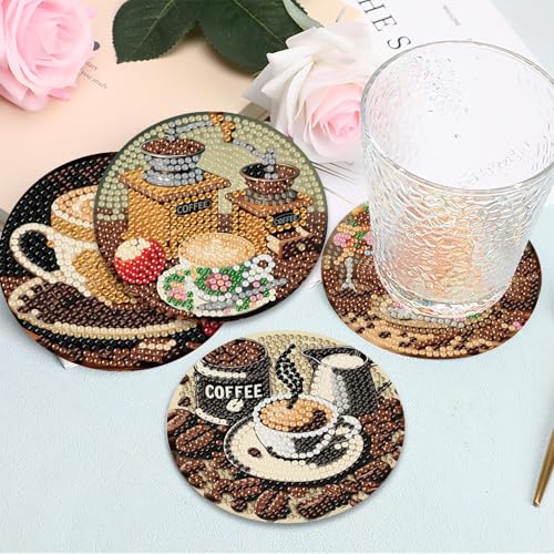 MBNTJHT 8 Pcs Coffee Diamond Art Coasters Kits with Cork Base,Diamond Painting Coasters with Holder for Adult Beginners,DIY Drink Coaster Art Craft Supplies for Home Decor 4x4 Inch. - Image 4