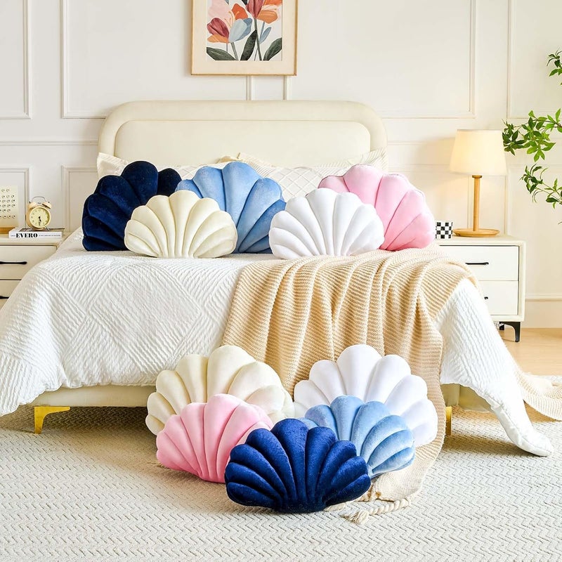 Lfsaaj Dusty Blue Seashell Throw Pillows, Shell Shaped Throw Pillows, 18 Inch Soft Velvet Home Decorative Pillow Plush Cushion for Bed Couch Living Sofa Room Decor Accent Throw Pillow - Image 4
