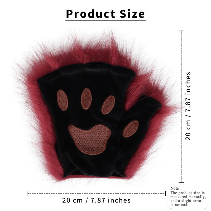 HAOAN Faux Fur Half Face Mask Paw Gloves Wolf Fox Tail and Leather Necklace Set Costume for Halloween Party - Image 5